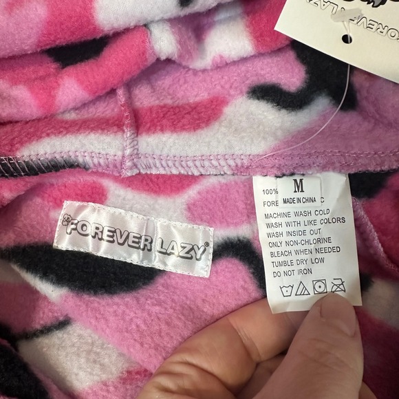 Forever Lazy Pink Camo Fleece Hooded Onesie Pajamas Drop Seat Womens Medium NEW - Picture 5 of 10